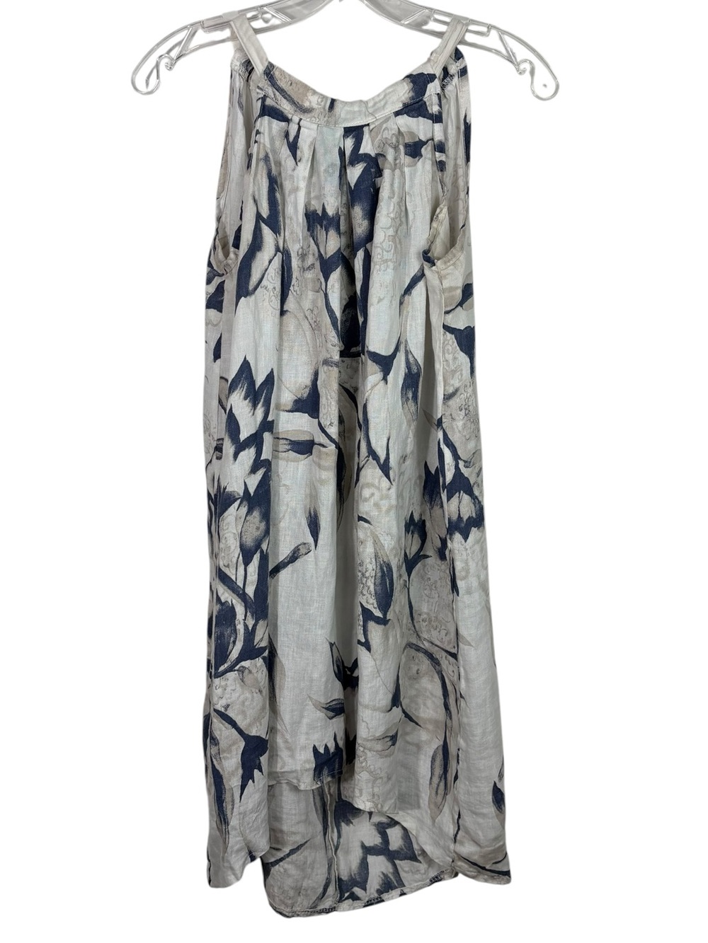 Bellambia Blue Floral Earthy Natural Linen Blend Halter Neck Mini Dress Small S